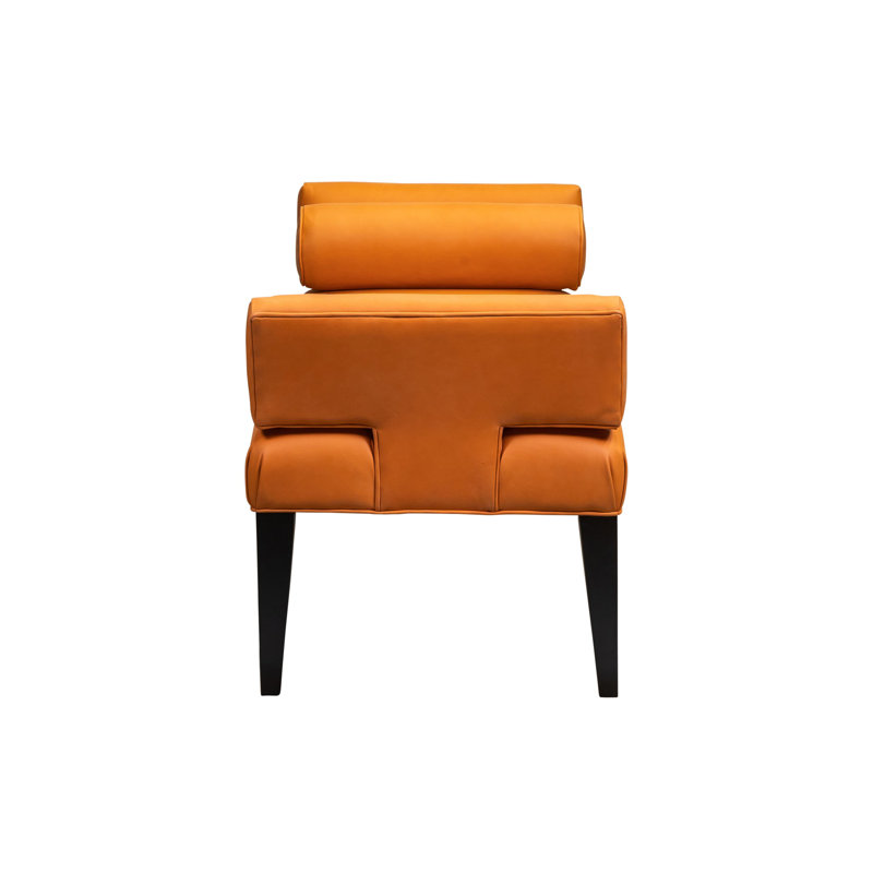 Pimlico Upholstered Leather Bench, Black, Anniston Tangerine