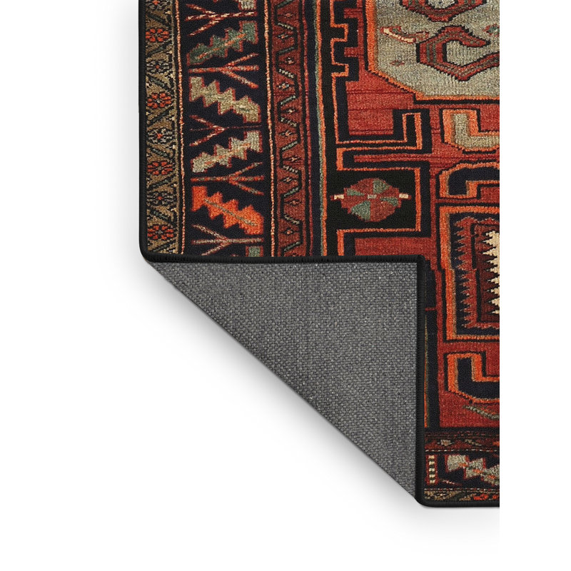 Tapis traditionnel rouge / noir, Rectangle 5 pi x 7 pi