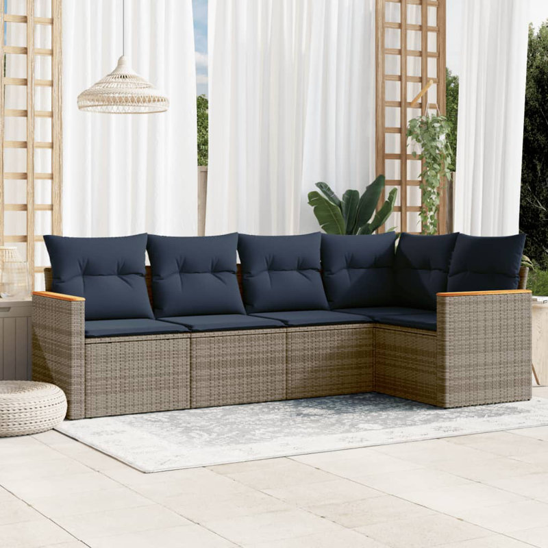 6 Piece Patio Sofa Set With Cushions Black Poly Rattan