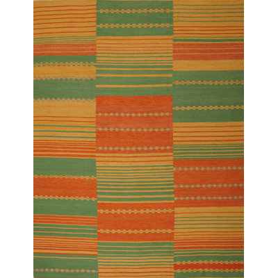 Tapis orange/vert handwoven à tissage plat