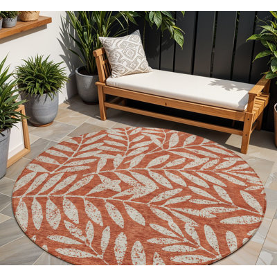 Tapis rond lavable extérieur floral orange et ivoire 8 pi