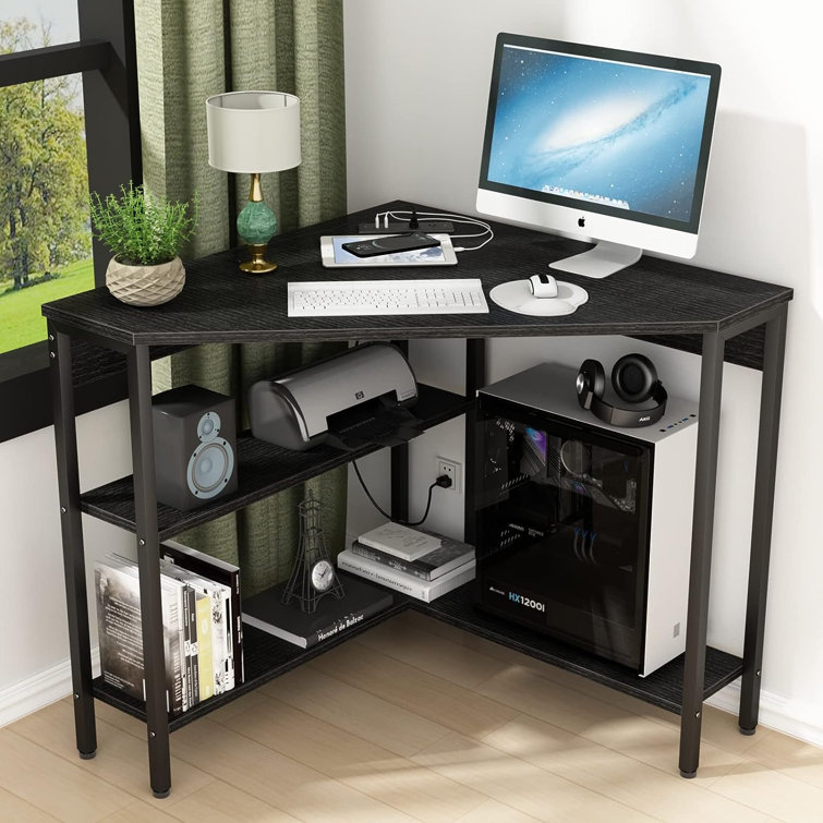 17 Stories Jaycub Corner Desk Computer Desk with Storage Shelves Triangle  Writing End Table for Small Space Bedroom