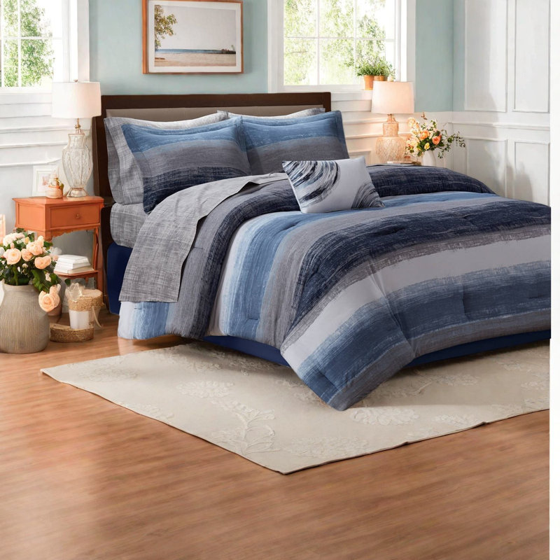 Premium Cal King Bedding Sets, Cotton Sheets, Modern Navy Home