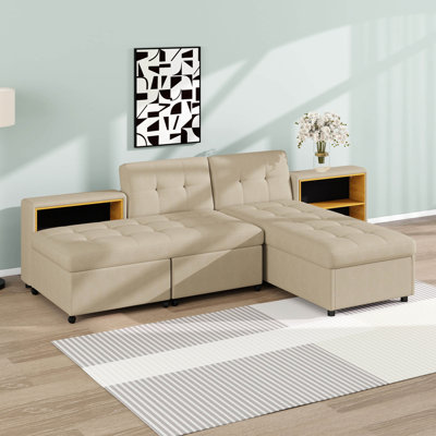 Canapé-lit modulaire polyvalent de 121,2 po avec futon surdimensionné en forme de L, canapé-lit modulaire à combinaison libre 2 pièces avec deux supports de rangement