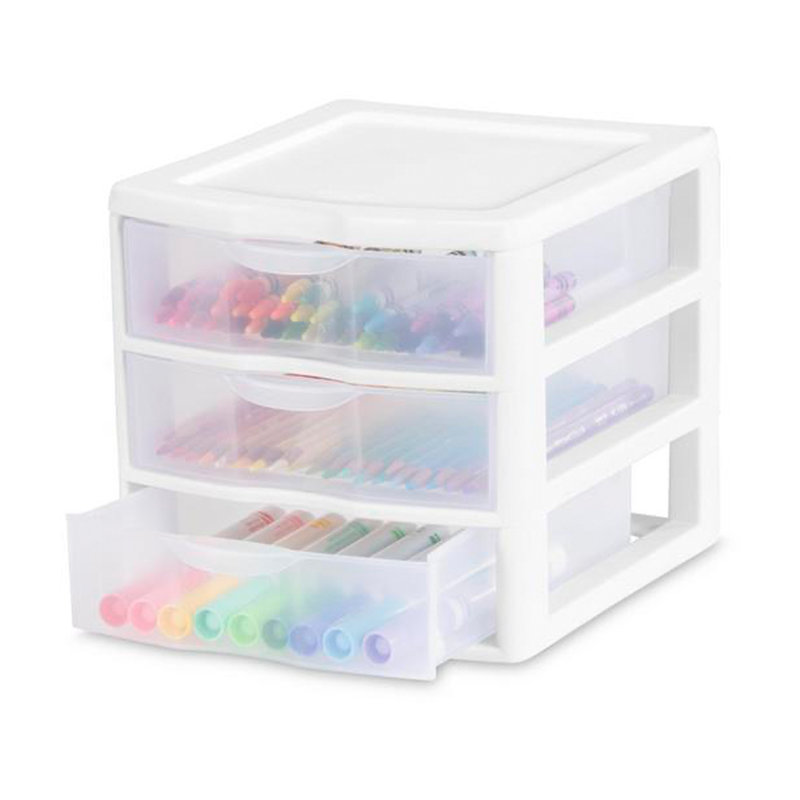 Sterilite Clearview Plastic Multipurpose Small 3 Drawer Desktop Storage Organization Unit for Home, Classrooms, or Office Spaces