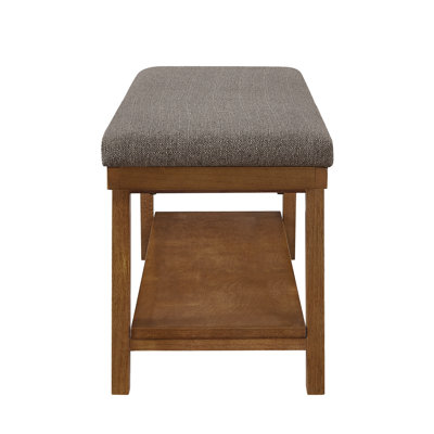 Banc rembourré en lin avec tablette de rangement - capacité de 350 lb, banc de bout de lit moderne avec siège rembourré pour chambre à coucher, vestibule ou salon