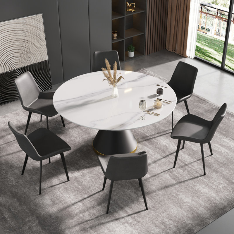 Ensemble de salle à manger Alperton 9 pièces rond sur pied central de 150 cm (59,05 po), Gris / Gris, Blanc