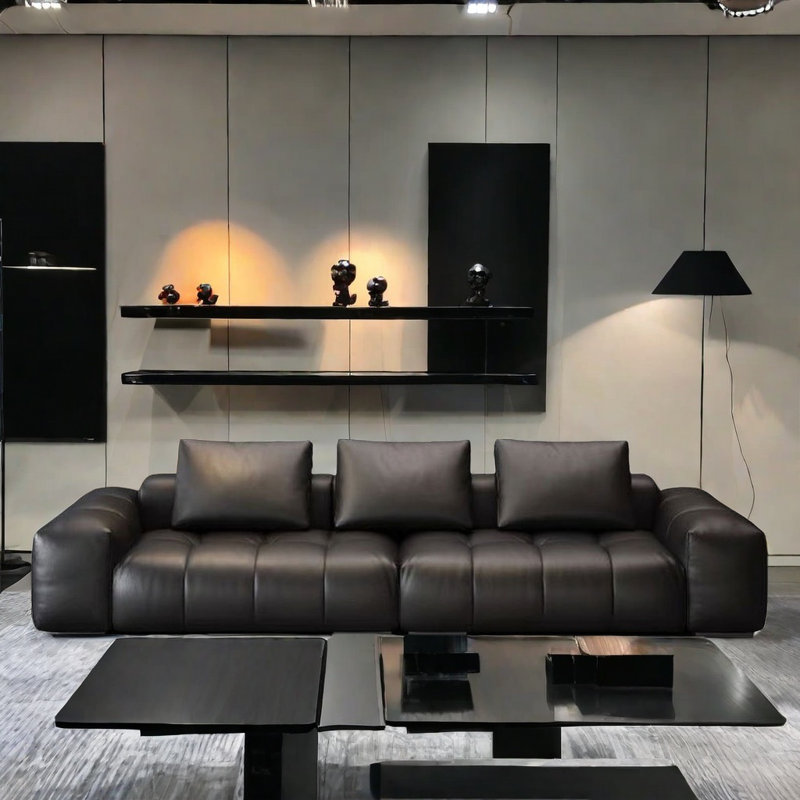 Canapé simple carré noir, 4, H 26,77 po x l 141,73 po x P 41,34 po
