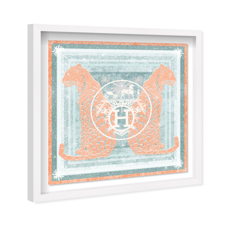 Casablanca to Paris Peach Shadowbox Animals Print by Oliver Gal, Black Frame, 12 x 12, 21.5"H x 21.5"W, White Frame