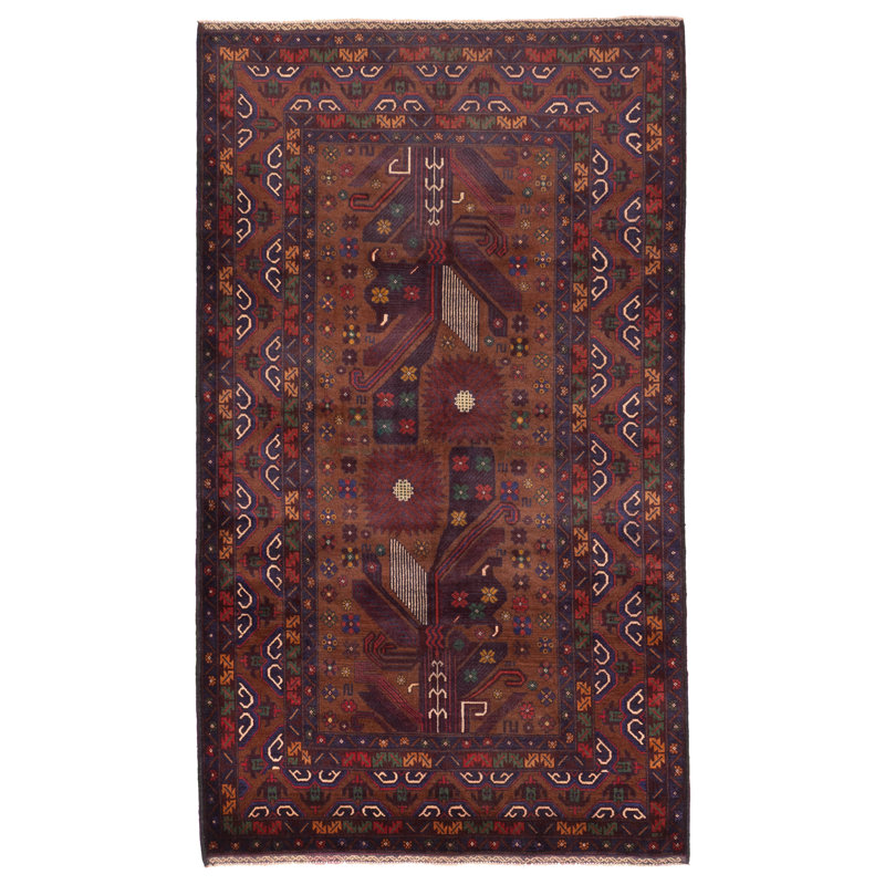 Tapis brun Teimani 3 pi 9 po x 6 pi 6 po