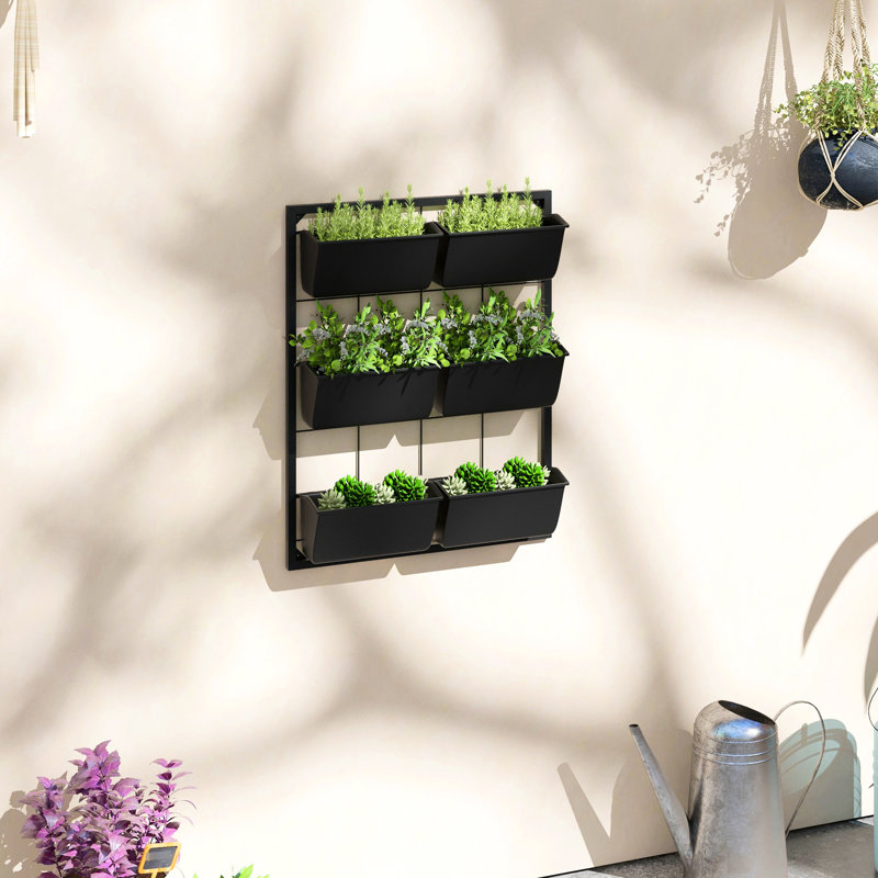 3 pots à fleurs muraux pour plantes, fleurs et herbes - 6 pots noirs pour plantes d'intérieur et d'extérieur