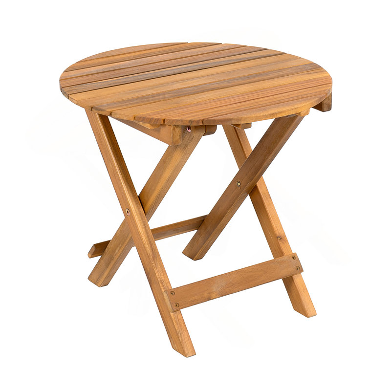 Table d'appoint pliable et réglable en bois d'acacia avec finition en teck pour plus de commodité et d'économie d'espace.