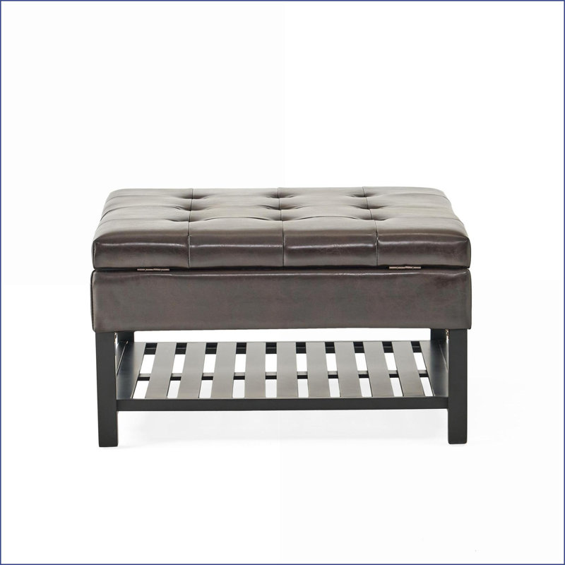 Table basse avec rangement et repose-pieds Tablette inférieure capitonnée carrée de 31,25 po pour le salon | Noyer brun | Bois espresso