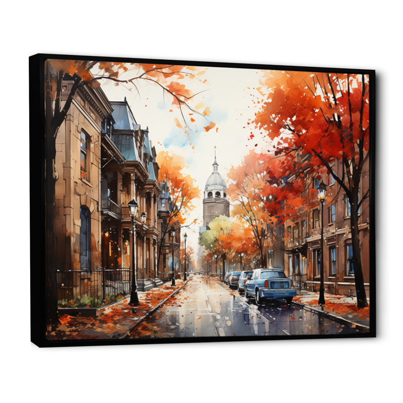 Old Street Boston Views On Canvas Print, Black Floater Framed, 16" H x 32" W x 1" D