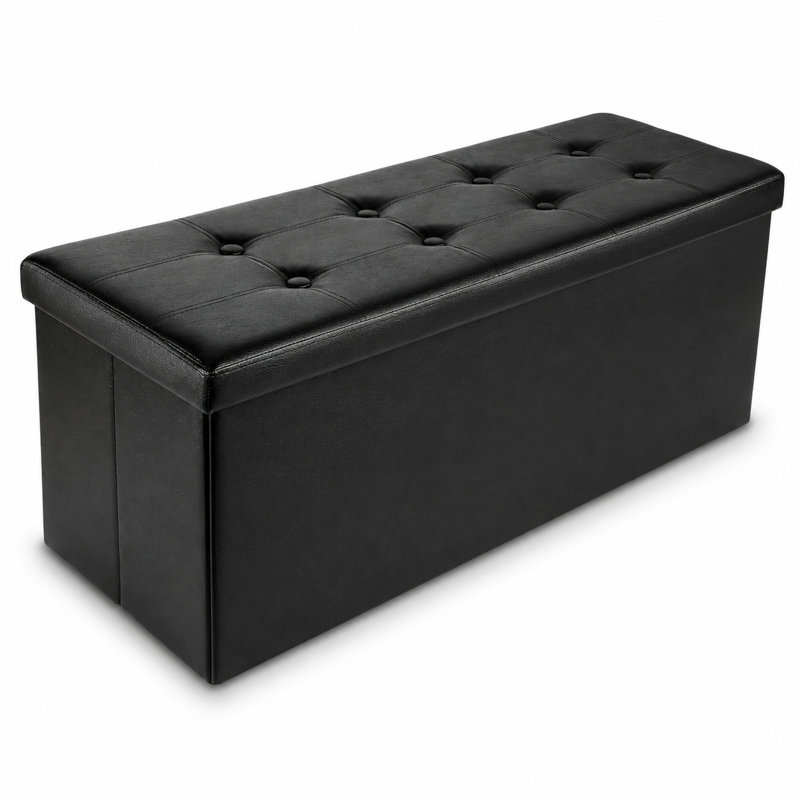 110cm Wide Standard Ottoman, Faux Leather, Black