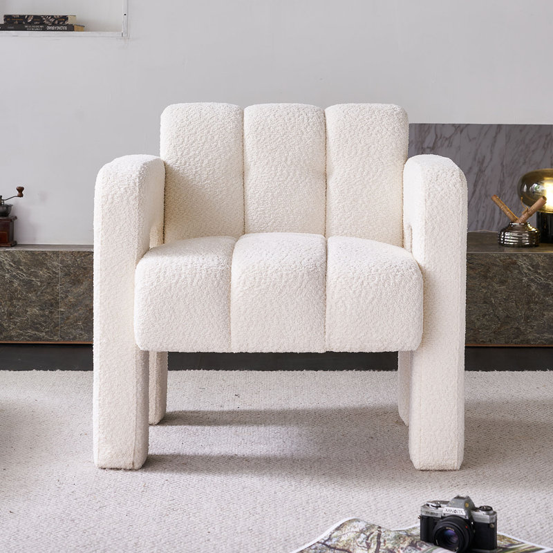 Practical Single Chair, Wide Upholstered Accent Chair, 100% Polyester Beige