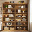71" Industrial 6-Tier Bookshelf with Decorative Side Panels, Rustic Brown