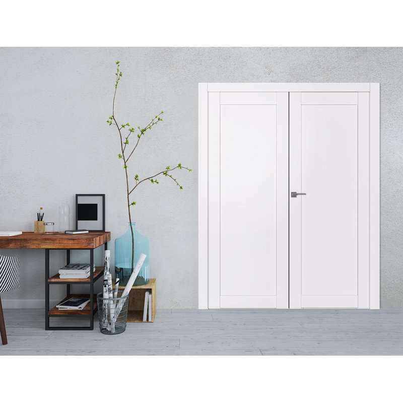 Porte intérieure battante en bois manufacturé 1 panneau Shaker, 63,5 po x 79,37 po, Blanc neige, Réversible
