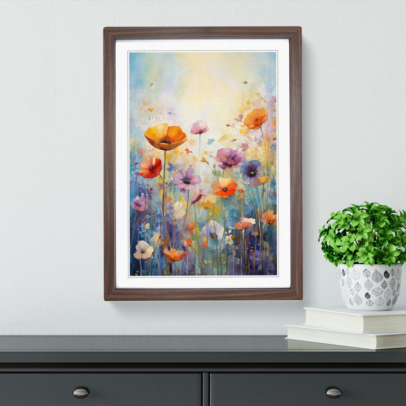 Wildflowers Abstract Art - Framed Print, Walnut Framed, 46cm H x 34cm W