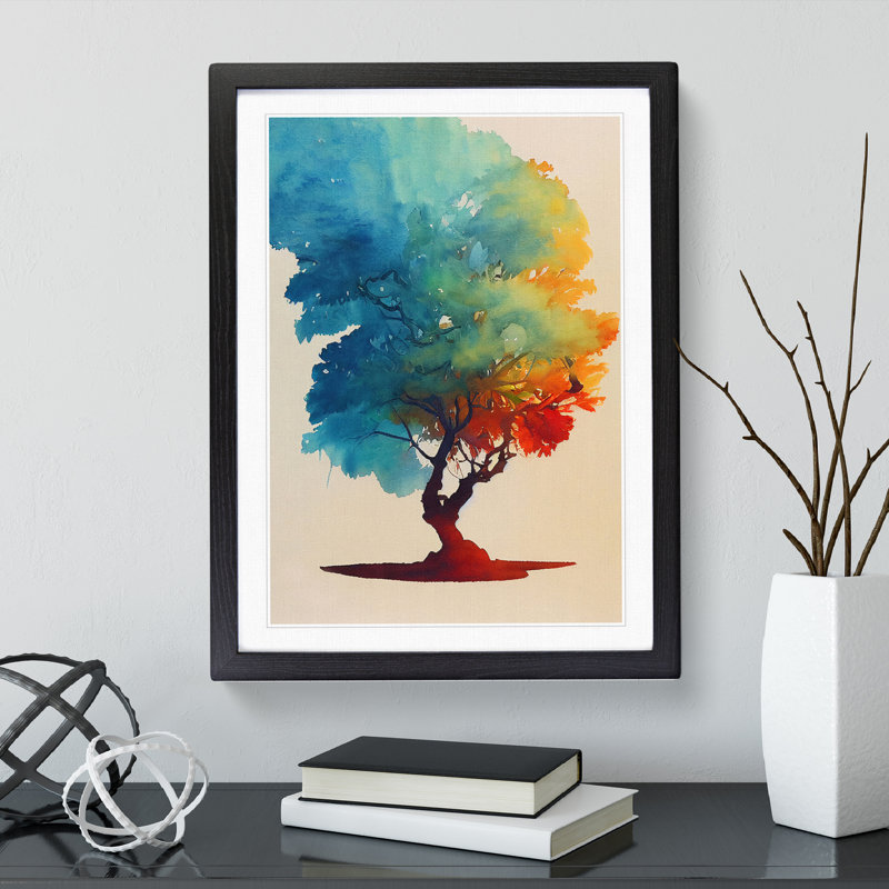 Water Paint Tree No.2 - Single Picture Frame Painting, 64cm H x 46cm W x 2cm D, Black