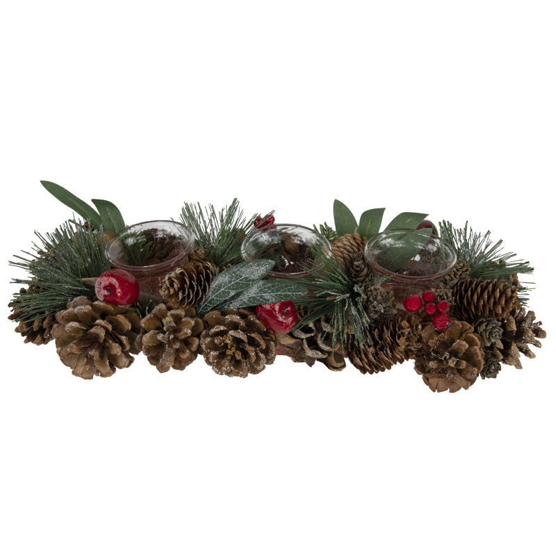 Porte-bougie de Noël 15,25 po à paillettes et baies rouges