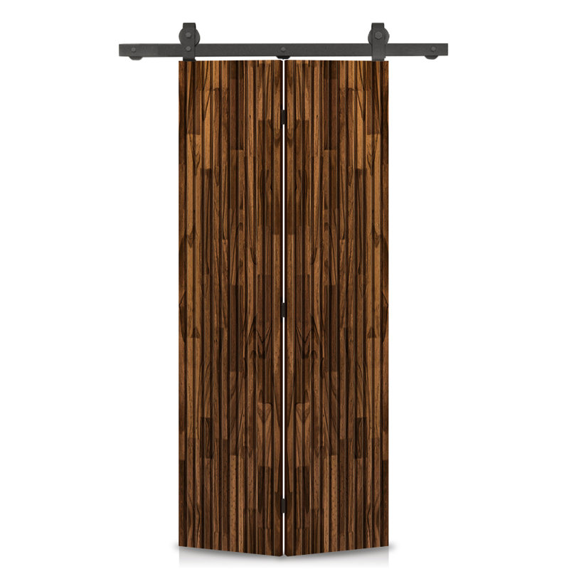 Porte de grange pliante en bois de pin teinté Japanese Series avec quincaillerie coulissante, 36 po x 80 po, Noyer