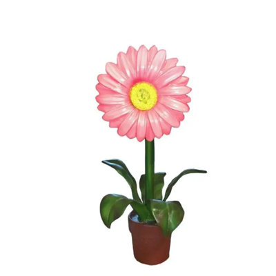 Petite statue de marguerite rose en pot