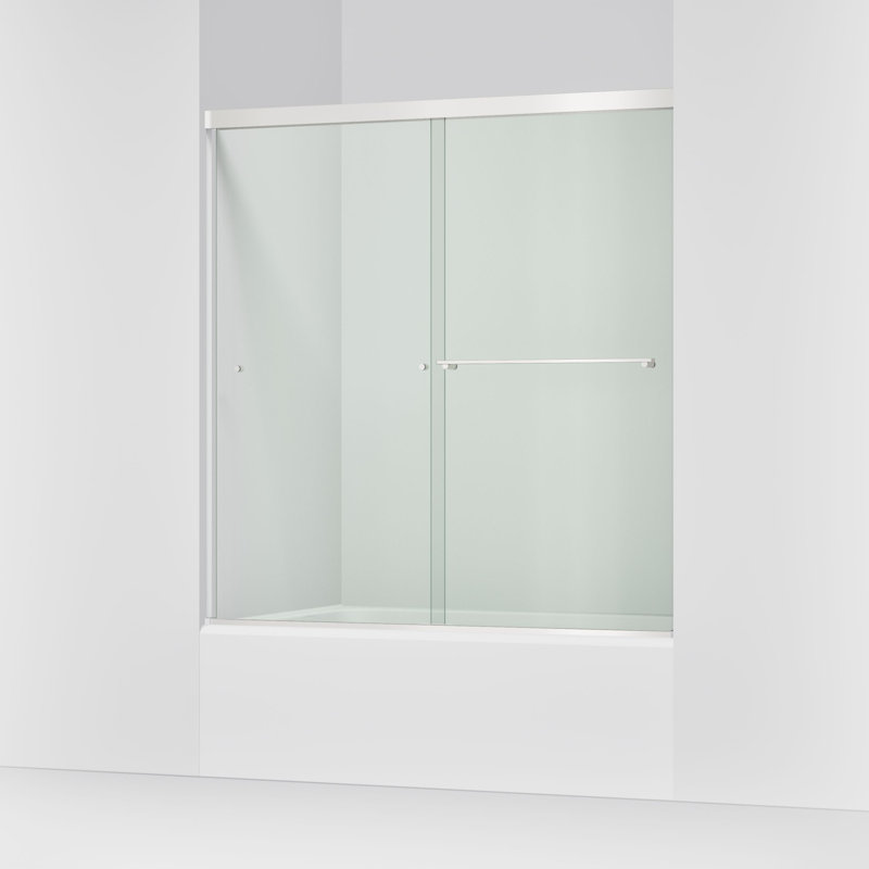 Revel 59.63'' x 62'' Double Sliding Bath Door with CleanCoat® Technology, Bright Polished Silver, Crystal Clear