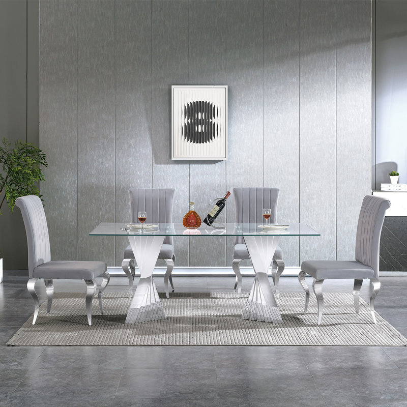 7 - Piece Dining Set, Silver, Gray