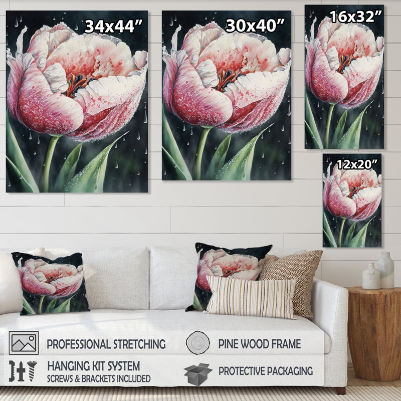 «Blooming Tulip Flowers Watercolor I», impression sur toile, H 20 po x l 12 po x P 1 po, Toile tendue