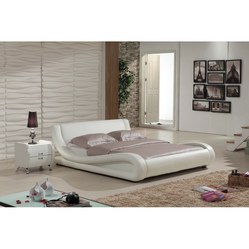 Vegan Leather Platform Bed, White, King