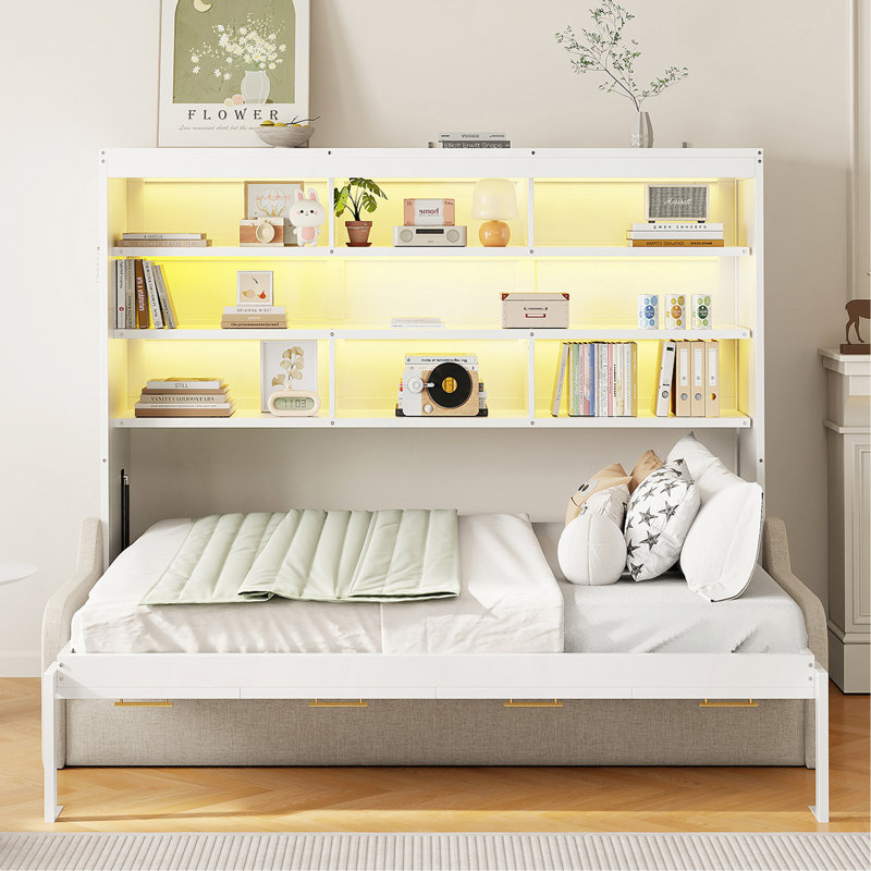 Lit escamotable avec canapé pliant, tablettes de rangement intégrées et lumière DEL Murphy, Double