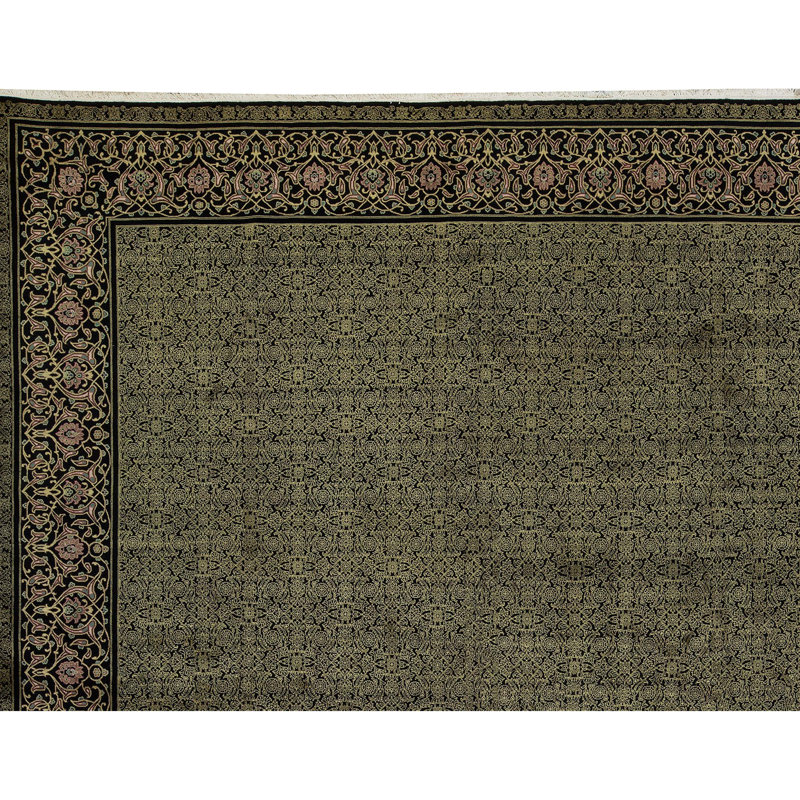 Tapis noir et noir de haute qualité noué à la main