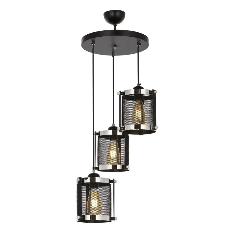 Luminaire suspendu tambour à 3 lumières, Blanc / noir