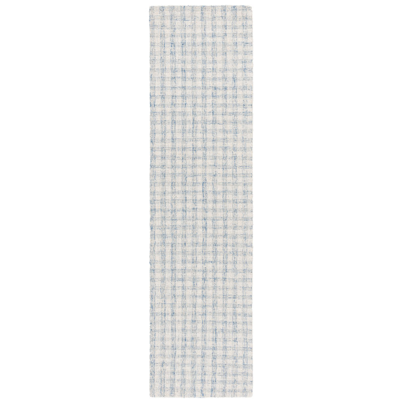 Plaid Wool Hand Tufted Area Rug, Runner 69 x 274 cm