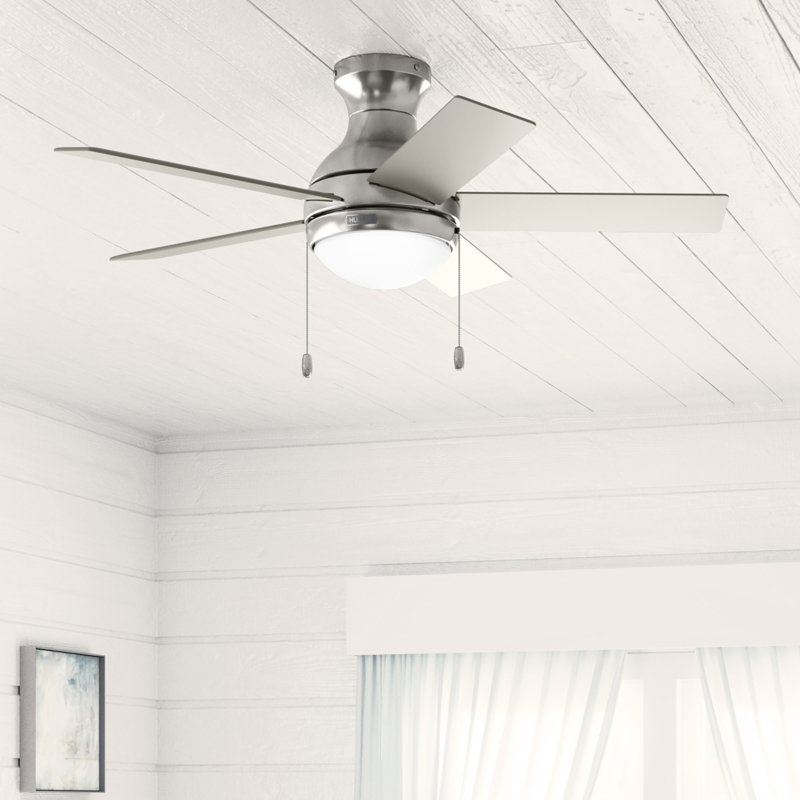44" Aren 5 - Blade Flush Mount Ceiling Fan with Pull Chain and Light Kit Included, Brushed Nickel