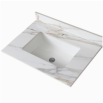 Comptoir en marbre de 31 po, avec îlot rectangulaire encastré et plateau de meuble-lavabo à panneau de 4 po de hauteur résistant à l'eau