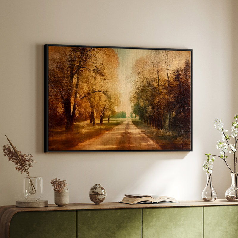 Paysage rétro CCXXII, Toile avec cadre flottant noir, 27" H x 41" W