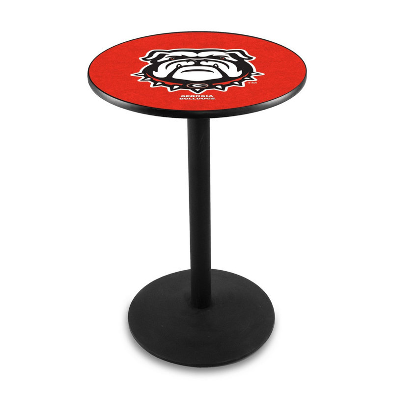 Round Metal Base Dining Table, Black Wrinkle, University of Georgia - "G" Logo