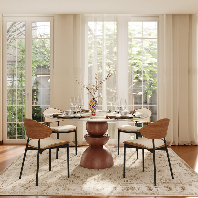 Ensemble de salle à manger 5 pièces rond Aggeliki pour 4, H 29,53 po x l 47,24 po x P 47,24 po, Blanc / Gris