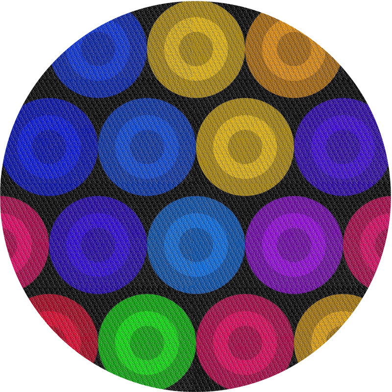 Tapis noir / bleu à motif géométrique tissé à la machine, Rond 3 pi