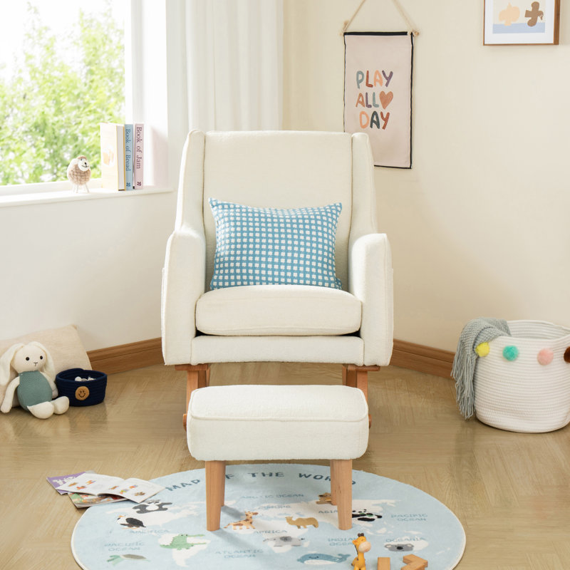 Babymore Ida Nursing Chair with Stool, White Bouclé