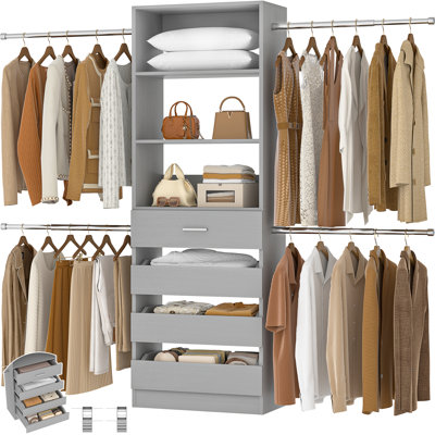 Organisateur de placard 4 pi 9 pi Seward avec 4 tiroirs en bois et 4 tringles