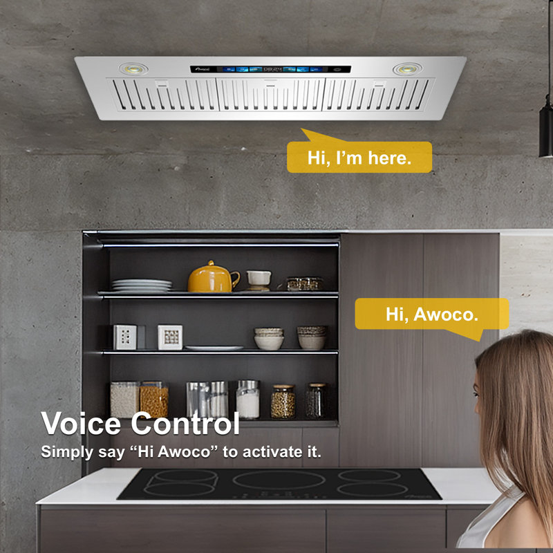 Hotte intégrée en acier inoxydable à conduit 36 pouces 800 CFM Awoco avec commande vocale / tactile / tactile