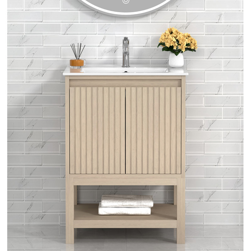 Mena 24" Single Vanity with Porcelain Top & Sink, Pre Assembled, 24"