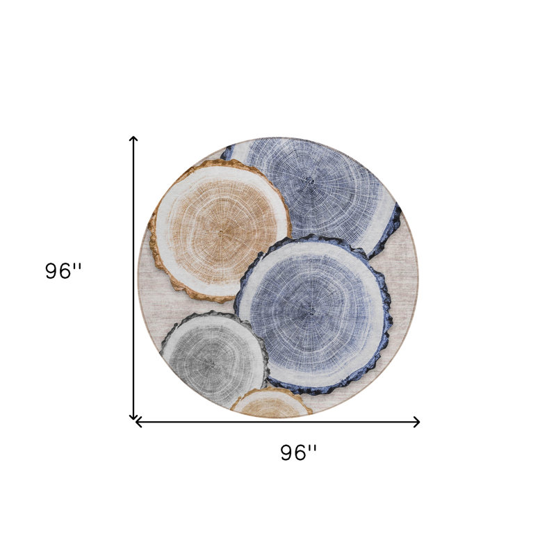 Tapis intérieur rond lavable antidérapant 8 pi beige et bleu