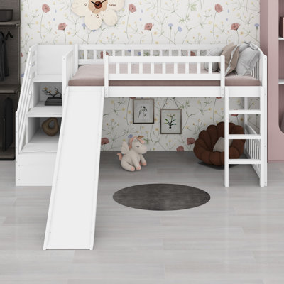 Space Saving Stairway Loft Bed  and Built-in Slide