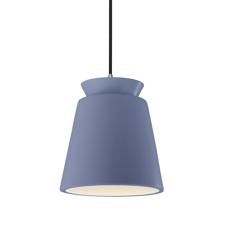 Luminaire suspendu conique à 1 lumière Logan, Nickel brossé, Bleu ciel, Incandescente (non incluse)