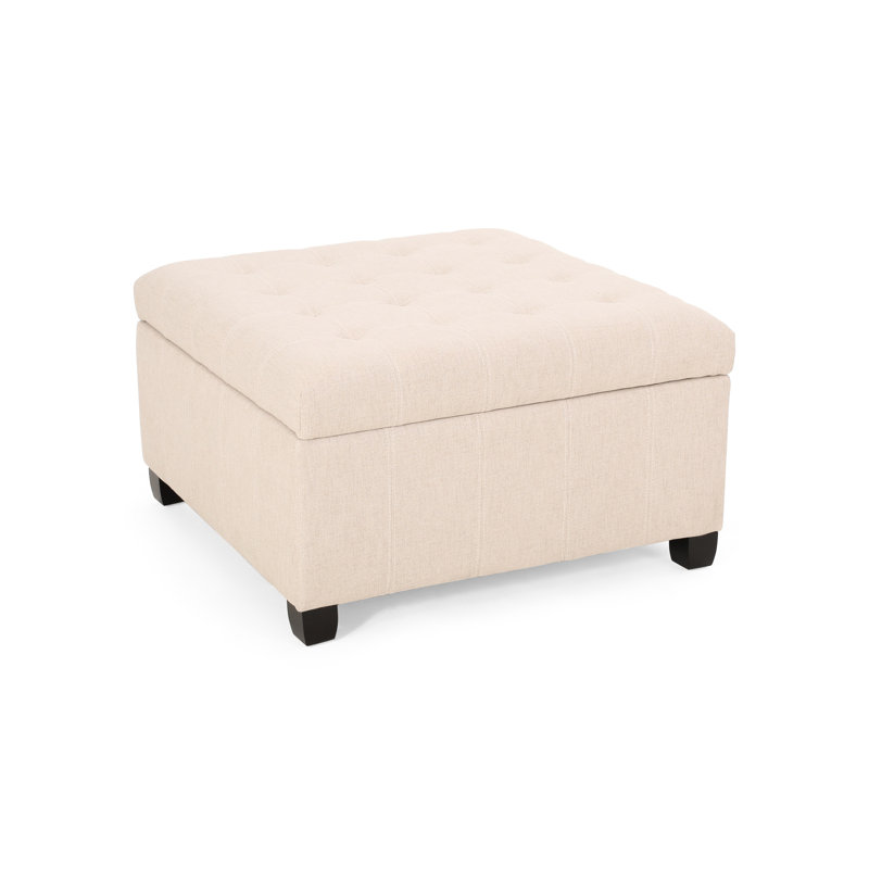 Modern With Lid - Fabric, Birch Legs Dark Brown, 31x31x18.6, Wheat Color Storage Fabric In Delicate Tufting, Brown Finish, 31.17x31.17x18.12 Space