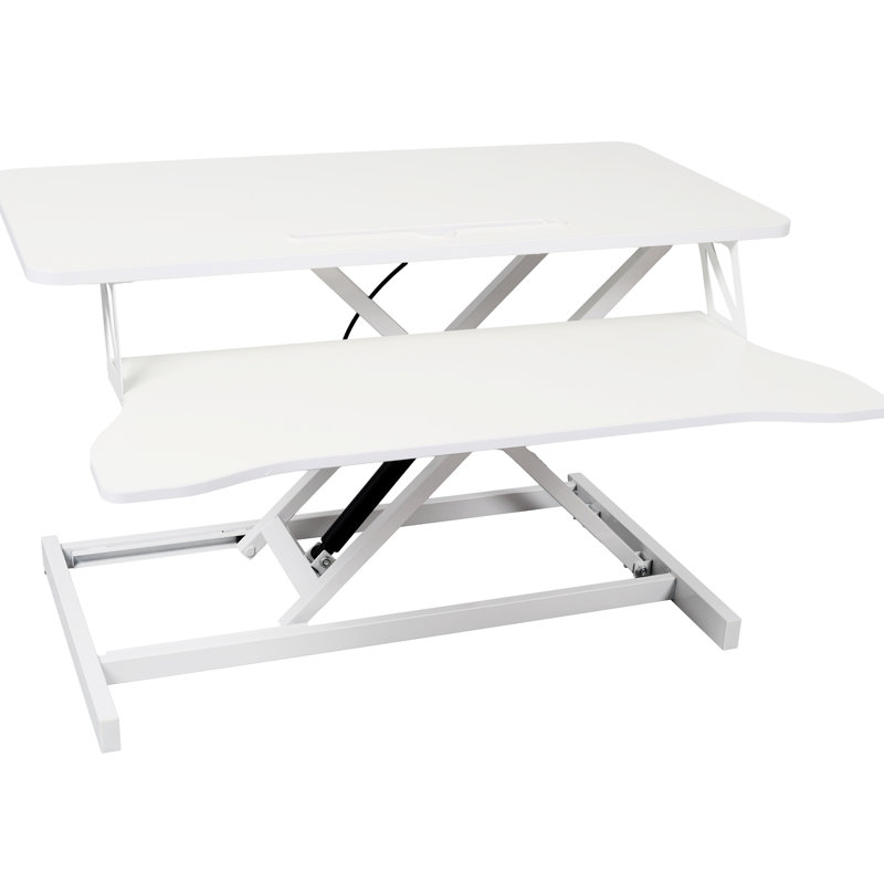 Bureau ajustable pour ordinateur portable, poste de travail assis-debout ergonomique blanc avec ressort à gaz et plateau à clavier pour poste de travail à fatigue réduite, repositionnement du bureau